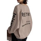 Trendseninle Kadın Vizon Retro Sırt Ve Kolları Baskılı Oversize Bisiklet Yaka Reglan Kol Sweatshirt M Ts-Rteooors