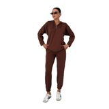 TrendSeninle Kadın Yarım Fermuarlı Kapüşonlu Modal Kumaş Eşofman Takımı, S, KAHVERENGİ