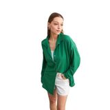 Trendseninle Kadın Yeşil Oversize Uzun Krinkıl Gömlek, Standart