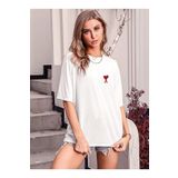 Trendseninle Kalp Baskılı Beyaz Oversize Kadın T-shirt