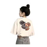 Trendseninle Karikatür Ayı Baskılı Beyaz Oversize Kadın T-shirt