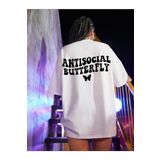 Trendseninle Logo Baskılı Antisocial Butterfly Beyaz Kadın T-shirt