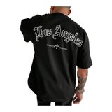 Trendseninle Los Angeles Forever Freedom Baskılı Siyah Oversize Erkek T-shirt