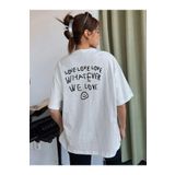 Trendseninle Love Love Love Baskılı Beyaz Oversize Kadın T-shirt
