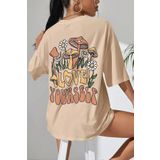 Trendseninle Love Yourself Baskılı Bej Oversize Kadın T-shirt