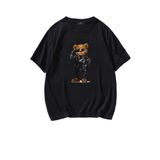 TrendSeninle Motosikletli Cool Ayı Teddy Bear T-shirt Koyu Siyah 2XL