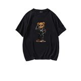 TrendSeninle Motosikletli Cool Ayı Teddy Bear T-shirt Koyu Siyah S