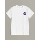 Trendseninle Nasa Logo Baskılı Beyaz Oversize Erkek T-shirt