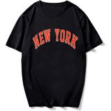 Trendseninle New York Kırmızı Baskılı Siyah Oversize Erkek T-shirt