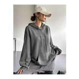 Trendseninle Number Baskılı Füme Boyamalı Gri Kapüşonlu Kadın Sweatshirt