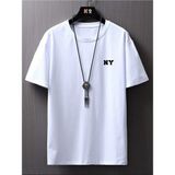 Trendseninle NY Baskılı Oversize Beyaz Oversize Erkek T-shirt