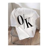 Trendseninle OK Baskılı Beyaz Oversize Kadın T-shirt
