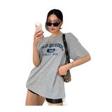 Trendseninle Old Scholl 365 Baskılı Gri Oversize Kadın T-shirt