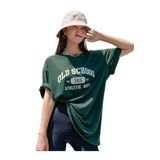 Trendseninle Old Scholl 365 Baskılı Nefti Yeşil Oversize Kadın T-shirt