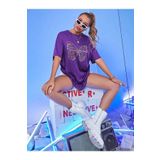 Trendseninle Ön Lazer Kelebek Baskılı Mor Oversize Kadın T-shirt