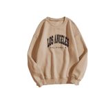 Trendseninle Önü Los Angeles Baskılı Koyu Vizon Oversize Kadın Sweatshirt