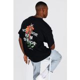Trendseninle Palmiye Sırt Baskılı Siyah Oversize Siyah Erkek T-shirt