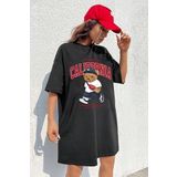 Trendseninle Pamuk Penye 110cm Siyah California Baskılı Elbise, L