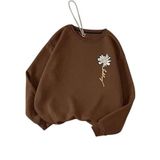 Trendseninle Papatya Baskılı Kahverengi Bisiklet Yaka Kadın Sweatshirt