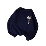 Trendseninle Papatya Baskılı Lacivert Bisiklet Yaka Kadın Sweatshirt