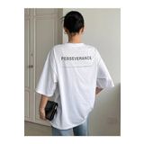 Trendseninle Perseverance Baskılı Beyaz Oversize Kadın T-shirt