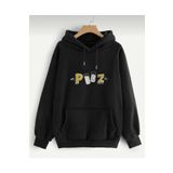 Trendseninle Piiz Yazı Baskılı Siyah-Beyaz Kadın Sweatshirt