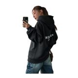 Trendseninle Present Baskılı Siyah Füme Oversize Kapüşonlu Kadın Sweatshirt