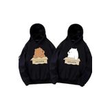 TrendSeninle Siyah Unisex Ikili Bears Baskılı Oversize Kapüşonlu Sweatshirt Hoodie Sıyah L