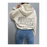 Trendseninle Ters Düz Nothing Baskılı Bej Oversize Kadın Sweatshirt