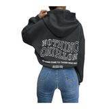 Trendseninle Ters Düz Nothing Baskılı Füme Oversize Kadın Sweatshirt