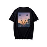 Trendseninle Tropical Sırt Baskılı Siyah Oversize Erkek T-shirt