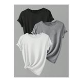 TrendSeninle Unisex 3Lü Paket Düz Oversize Tişört Beyaz Gri Siyah BeyazGriSiyah M