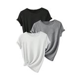 TrendSeninle Unisex 3Lü Paket Düz Oversize Tişört Beyaz Gri Siyah BeyazGriSiyah XL