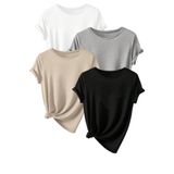 TrendSeninle Unisex 4Lü Paket Düz Oversize Tişört Beyaz Gri Bej Siyah BeyazGriBejSiyah S