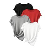 TrendSeninle Unisex 4Lü Paket Düz Oversize Tişört Siyah Kırmızı Gri Beyaz SiyahKırmızıGriBeyaz L