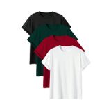 TrendSeninle Unisex 4Lü Paket Düz Oversize Tişört Siyah Nefti Kırmızı Beyaz SİYAHNKB M