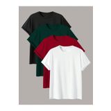 TrendSeninle Unisex 4Lü Paket Düz Oversize Tişört Siyah Nefti Kırmızı Beyaz SİYAHNKB XL