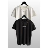 Trendseninle Unisex Brooklyn Baskılı 2li Paket Siyah-Beyaz T-shirt, M