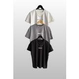 Trendseninle Unisex Brooklyn Baskılı 3'lü Paket Siyah-Beyaz-Gri T-Shirt, M