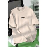 Trendseninle Unisex Erkek/Kadın Bej BROOKLYN Renkli Özel Baskı Oversize Pamuklu Bisiklet Yaka T-Shirt Tişört, L
