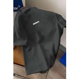 Trendseninle Unisex Erkek/Kadın Füme BROOKLYN Renkli Özel Baskı Oversize Pamuklu Bisiklet Yaka T-Shirt Tişört, L