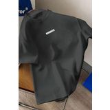 Trendseninle Unisex Erkek/Kadın Füme BROOKLYN Renkli Özel Baskı Oversize Pamuklu Bisiklet Yaka T-Shirt Tişört, S