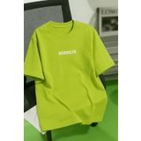 Trendseninle Unisex Erkek/Kadın Lime BROOKLYN Renkli Özel Baskı Oversize Pamuklu Bisiklet Yaka T-Shirt Tişört, M