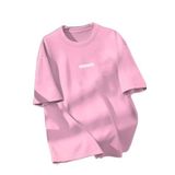 Trendseninle Unisex Erkek/Kadın Pembe BROOKLYN Renkli Özel Baskı Oversize Pamuklu Bisiklet Yaka T-Shirt Tişört, L