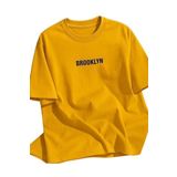 Trendseninle Unisex Erkek/Kadın Sarı BROOKLYN Renkli Özel Baskı Oversize Pamuklu Bisiklet Yaka T-Shirt Tişört, XL