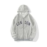 TrendSeninle Unisex Gri London Baskılı Fermuarlı Sweat Hırka Gri S/M