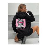 TrendSeninle Unisex Siyah Intense Baskılı Kapüşonlu Oversize Sweatshirt Hoddie Siyah L