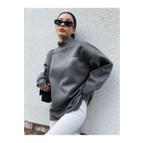 Trendseninle University Baskılı Boğaz Detay Füme Boyamalı Gri Kadın Sweatshirt