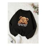 Trendseninle Utangaç Ayıcık Siyah Baskılı Bisiklet Yaka Kadın Sweatshirt