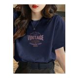 Trendseninle Vintage Leage 1990 Baskı Lacivert Oversize Kadın T-shirt